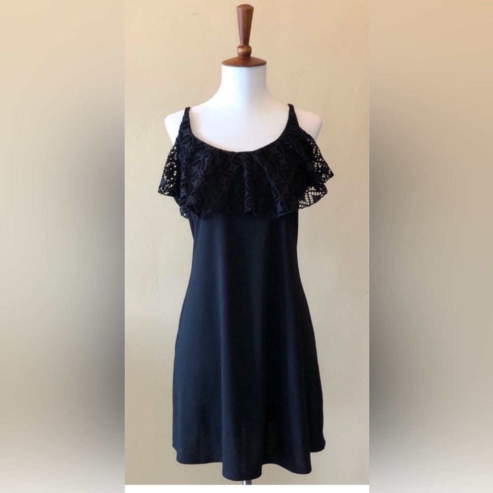 3 for $10 sale; Xhiliration black spaghetti strap dress cover-up top truffle - M